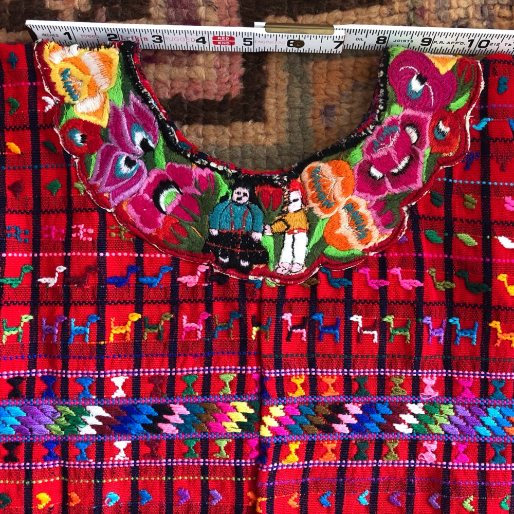 Hand Embroidered Huipil Flower Top Mexican Guatemalan, L/XL